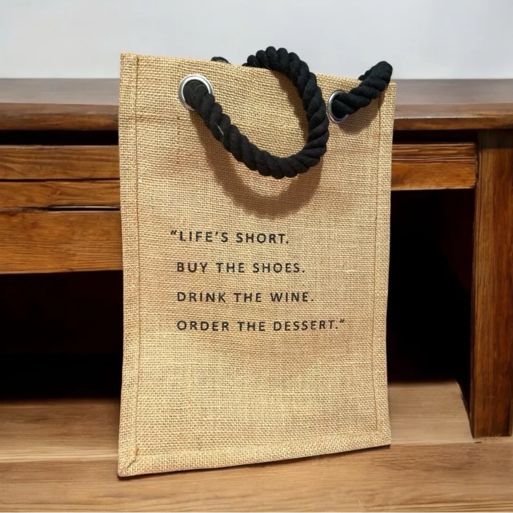 Burlap wine 🍷 Tote Bag with Black Rope Handles